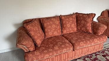 старые диван: Комплект мягкой мебели, Б/у, Самовывоз, цвет - Оранжевый — 2