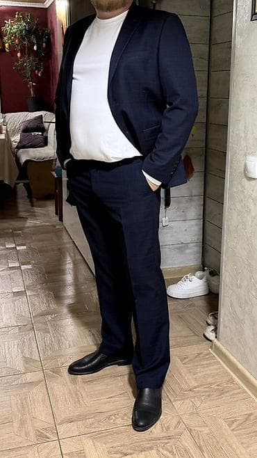 аренда одежда: Мужской костюм-двойка, темно-синий с едва заметной клеткой. - — 3