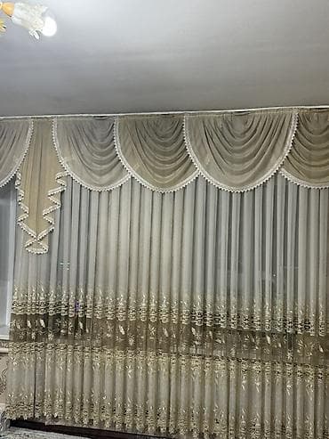 шторы и ламбрекены: Комплект штор, С ламбрекеном, Готовое изделие, Б/у, Для зала — 3