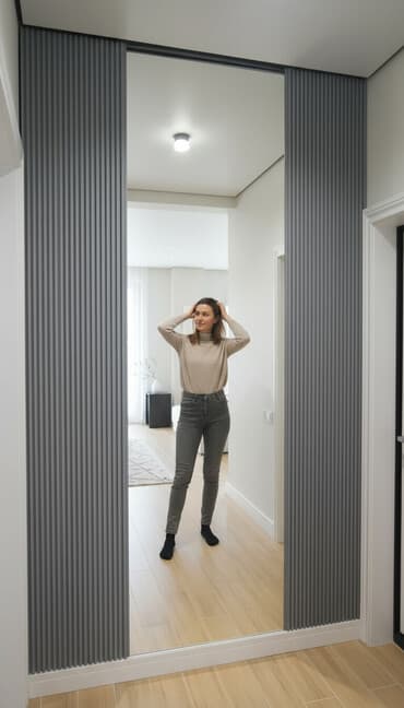 Настенное зеркало в полный рост с декоративными вертикальными рейками