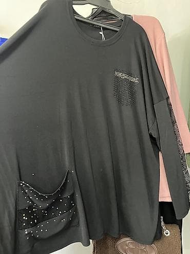 52 54 р: Блузка, Бохо, Трикотаж, Однотонный, Удлиненная модель — 10