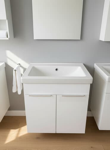 тумба под раковину в ванную: Ванна үчүн тумба, Раковина менен, түсү - Ак — 1