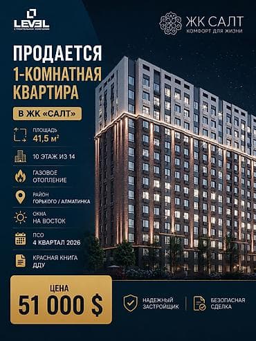 квартира подсоленной: 1 комната, 41 м², Элитка, 10 этаж, Готовая ПСО (под самоотделку) — 1