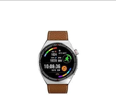 mi band 1 3: Смарт‑часы с круглым экраном и кожаным ремешком - Корпус: серебристый — 4
