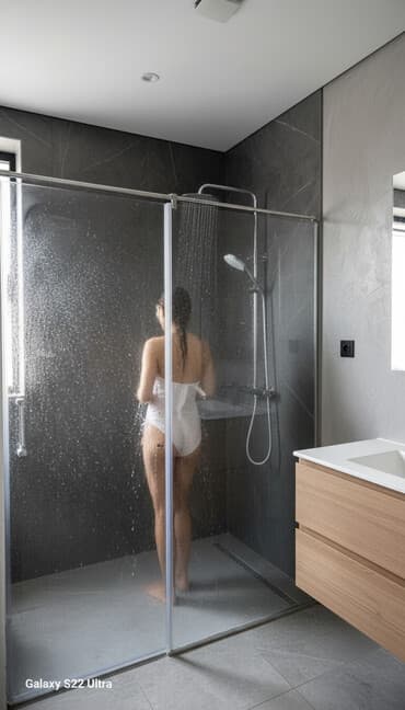 Стеклянные перегородки и двери для душевых - Материал: закалённое