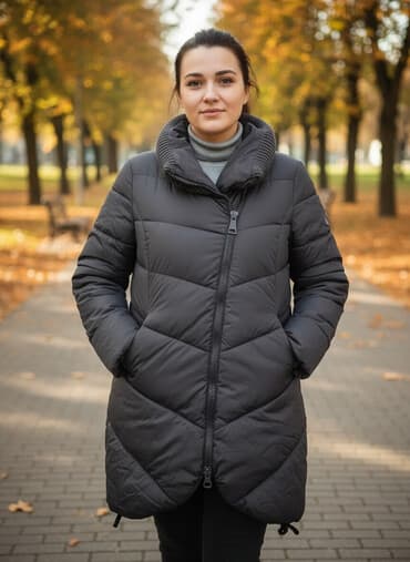 женские кошельки много отделений: Стёганое женское пальто-пуховик темно‑серого цвета. Особенности: - — 1