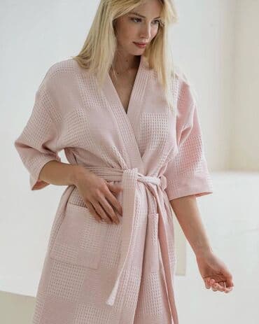 домашние халаты больших размеров: Халат, Вафельное полотно, XS, M, XL — 2