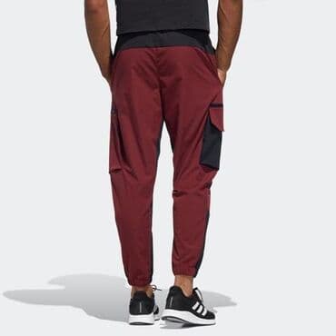 Брюки: Мужские спортивные брюки-джоггеры бордового цвета с контрастными — 2