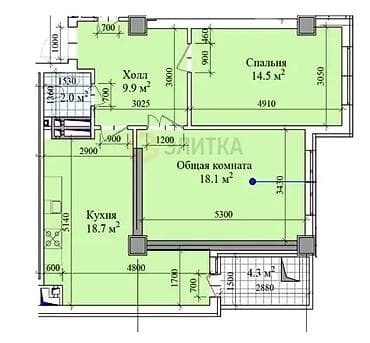 Батирлер: 2 бөлмө, 71 м², Элитка, 3 кабат, Даяр ПСО (өзү оңдоп түзөтүп бүтүү үчүн) — 2