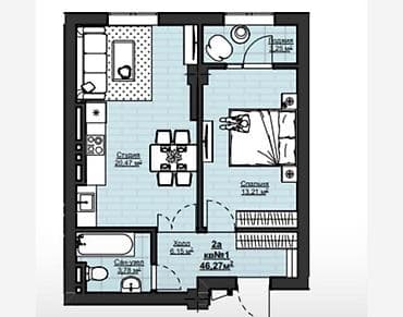 Недвижимость: 1 комната, 47 м², Асанбай мкр Элитка, 7 этаж, ПСО (под самоотделку) — 1