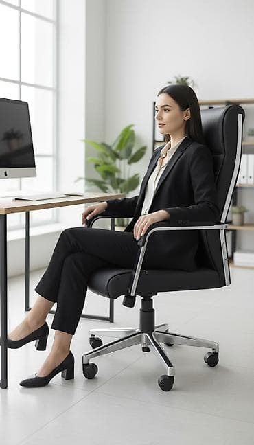 Офис креслолор, Дөңгөлөктүү, түсү - Кара, Экокожа