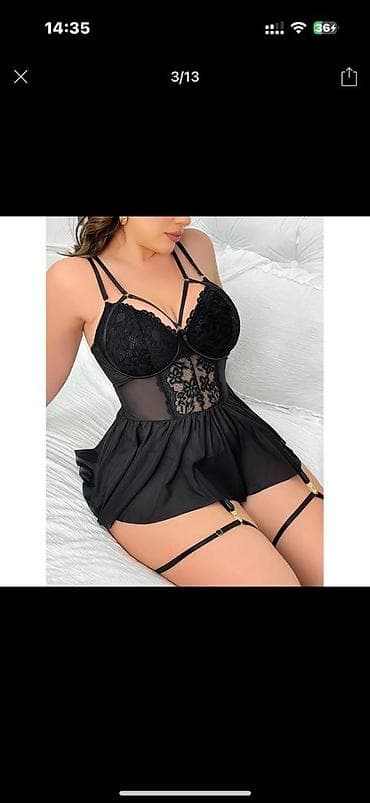 Шорты: Комплект, Пеньюар, Стринги, Эластан, С кружевом — 2