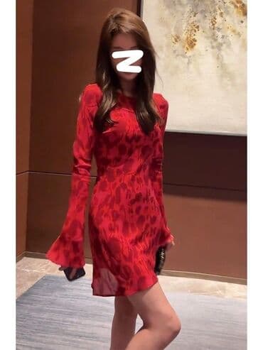 детское леопардовое платье: Красное мини‑платье с принтом - Силуэт: приталенный, длина мини - — 1