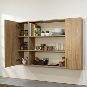 купить стеклянную полку: Полка навесная двухдверная P1400 (Дуб Амберг) Полка навесная — 1