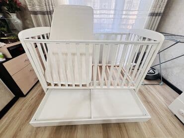 детская кроватка с люлькой внутри: Детская приставная кроватка, С колесиками, цвет - Белый — 8