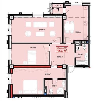 discovery studio: 3 комнаты, 107 м², Асанбай мкр Элитка, 2 этаж, ПСО (под самоотделку) — 2