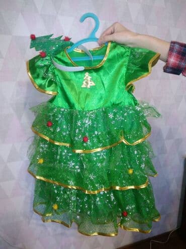 платье в национальном стиле: Детское платье, цвет - Зеленый, Б/у — 1