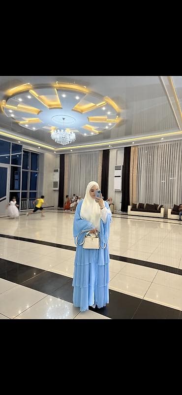 одежда хиджаб: Платье-хиджаб в нежно-голубом цвете - Длинное свободное платье с — 2