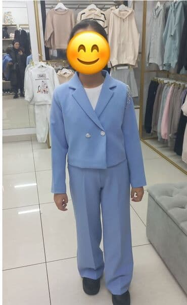 твидовый пиджак: Комплект, цвет - Синий, Б/у — 1