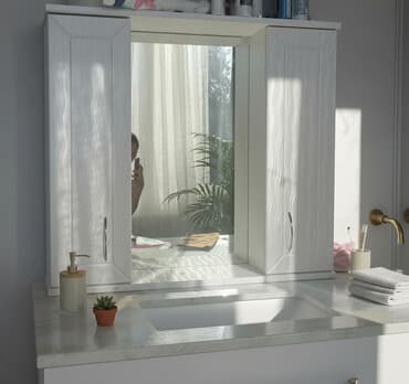 Шкаф для ванной, Б/у, С зеркалом