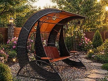 патина: Садовые качели Металл, Со спинкой, С крышей — 1