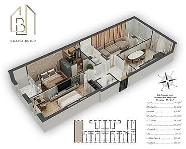 жаны уйлор: Элитка, 2 бөлмө, 82 м² — 2