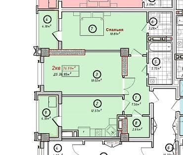Квартиры: 2 комнаты, 77 м², Асанбай мкр Элитка, 6 этаж, Дизайнерский ремонт — 3