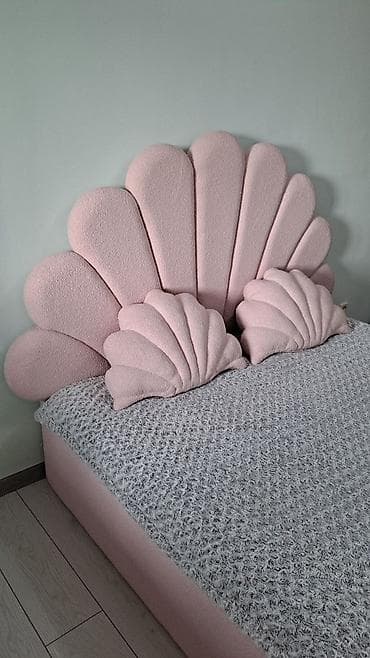 Чатырдын үстүн жабууга арналган материалдар: Мягкая кровать с изголовьем «Ракушка» в пудрово‑розовом цвете. - — 2