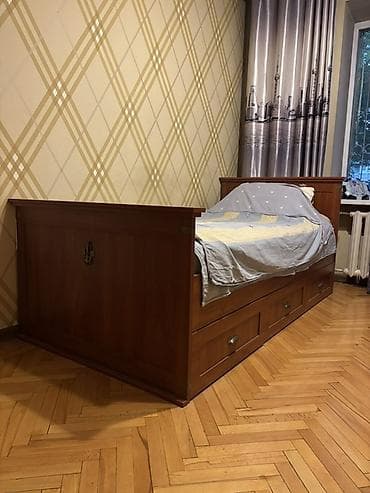 Мебель: Спальный гарнитур, Б/у, Односпальная кровать, МДФ, цвет - Коричневый — 4