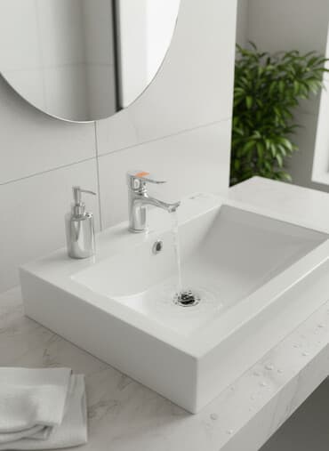 столешницы в ванную на заказ: Ванна үчүн раковина, Чарчы формасы, Материалы: Керамика — 1