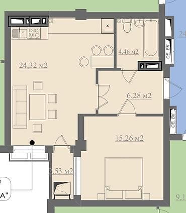 56: 2 комнаты, 54 м², Технопарк Элитка, 10 этаж, ПСО (под самоотделку) — 1