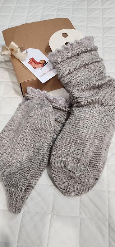 домашние платье: Вязаные носки ручной работы - Цвет: теплый светло-серый меланж. - — 2