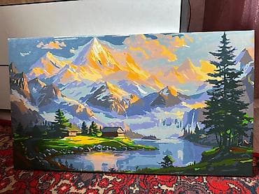 бу спальный гарнитур бишкек цены: Картина “Горный пейзаж у озера”, холст на подрамнике. - Размер — 1