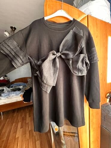 стильные модные платья больших размеров: Повседневное платье, Осень-весна, Короткая модель, Трикотаж, Оверсайз, L — 2