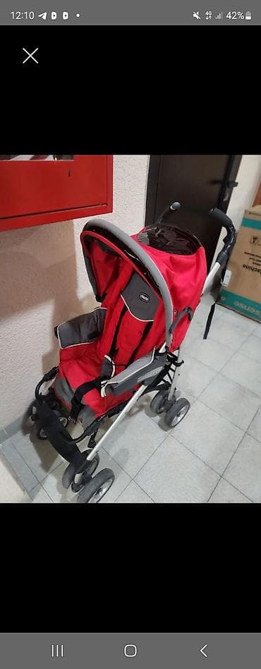 Прогулочная коляска Chicco, цвет красный/серый. - Тип: трость, легкая