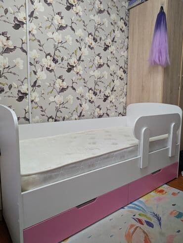 Детская односпальная кровать, Для девочки, С матрасом, ДСП