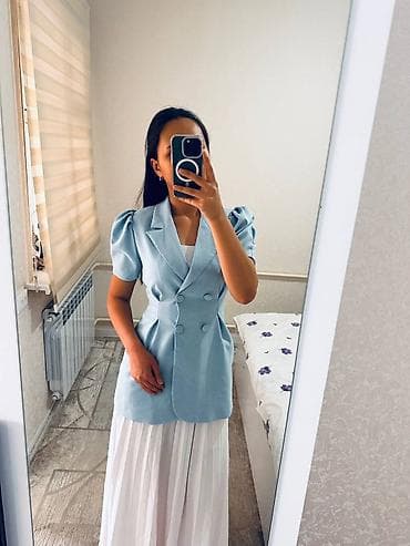 Женский пиджак-жилет с короткими рукавами, голубой