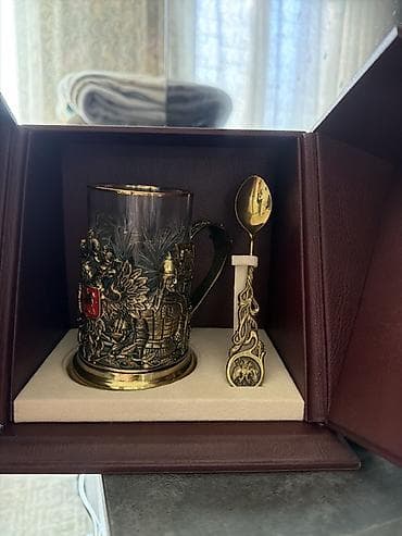 кухонная доска: Подарочный набор для чая: подстаканник с хрустальным стаканом и ложкой — 5