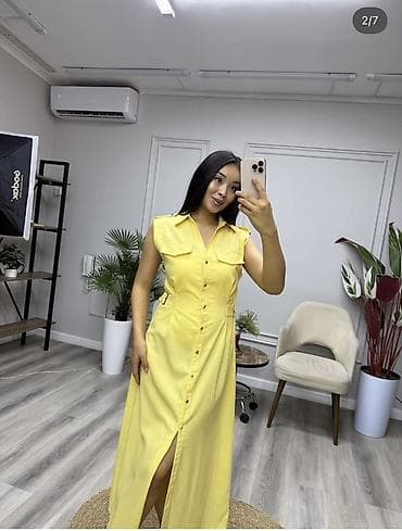 одежда для больших: Повседневное платье, Корея, Лето, Длинная модель, Лен, Платье-рубашка, Стандарт — 6