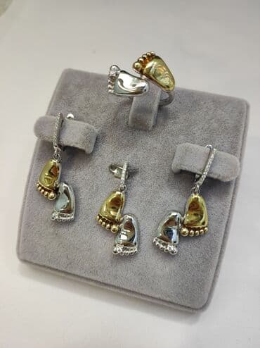 свадебные наборы ручной: Серебряный комплект "Ножки" Дизайн Италия Серебро напыление жёлтое — 7