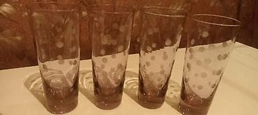 винтажные очки: Набор винтажной стеклянной посуды из розово‑дымчатого стекла с матовым — 6