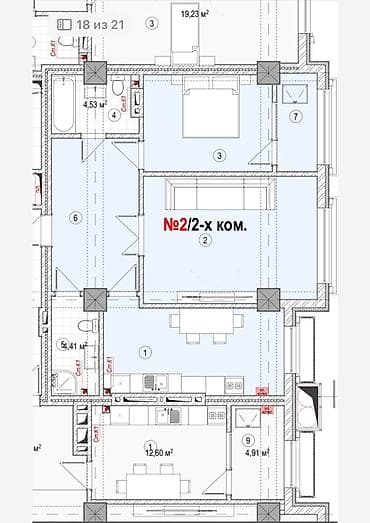 Продажа квартир: 2 комнаты, 75 м², Асанбай мкр Элитка, 7 этаж, ПСО (под самоотделку) — 3