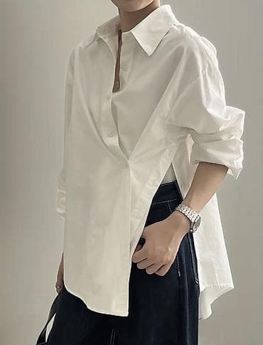 лофери: Белая рубашка с асимметричной застёжкой. НЕОБЫЧНЫЙ ДИЗАЙН - — 7
