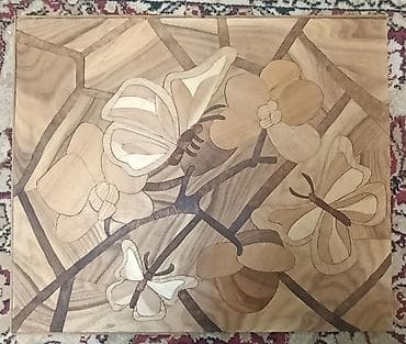 Майрамдык товарлар: Панно «Бабочки и цветы» из натурального дерева (инкрустация/маркетри) — 1