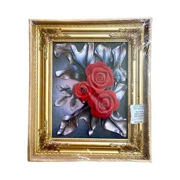 Отличный подарок - картина в "золотой" раме "РОЗЫ" ( кожа, размер - 32