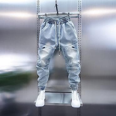 спартивный одежда: Джинсовые джоггеры мужские, светло‑голубой деним с варкой. - Посадка — 2