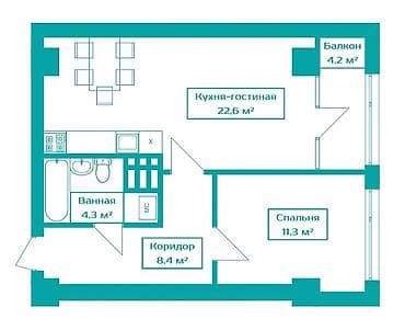 ош квартира купить: 2 комнаты, 51 м², Индивидуалка, 10 этаж, Готовая ПСО (под самоотделку) — 4