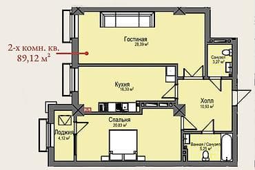 2 room: 2 комнаты, 89 м², Элитка, 4 этаж, Готовая ПСО (под самоотделку) — 2