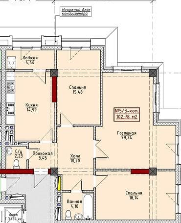 Квартиры: 3 комнаты, 103 м², 12 этаж, Готовая ПСО (под самоотделку) — 4