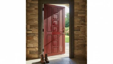 зеркало в рамке: Входная дверь с коробкой, металлическая, окраска под красное дерево — 2